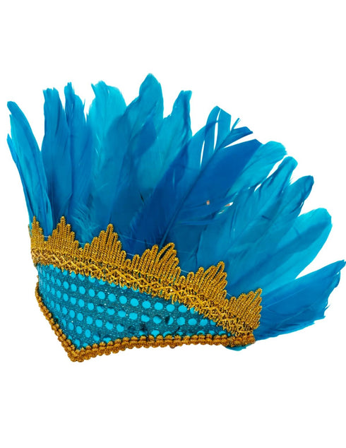 BookMyCostume Carnival Feather Headpiece – Turquoise Feather and Sequin Crown, Costume Accessory for Kids and Adults, Party, Festival, Dance Accessory